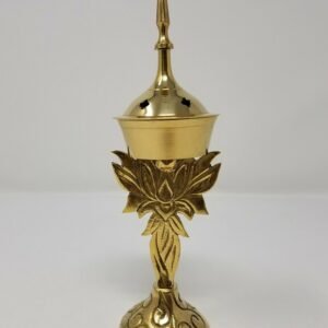 Home Fragrances ~Lotus Brass Cone Burner Tower 7.5"H  Standing Incense Charcoal Burner