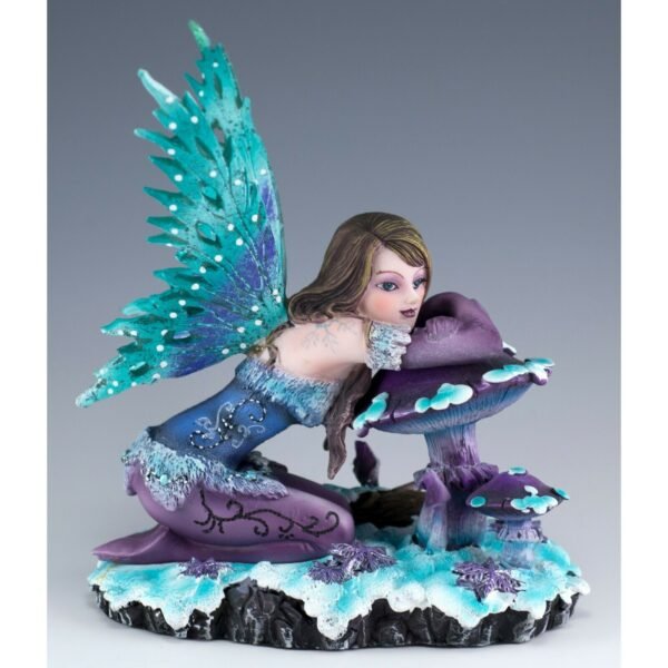 Fairy Collection~Blue and Purple Fairy On Mushroom In Snow Figurine 5.5" High Detailed Resin NIB