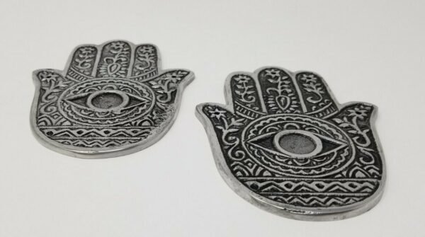 Home Fragrances ~Hamsa Hands Metal Burner Sage Smudge Cone Burner 4.25 inches, 2 pieces