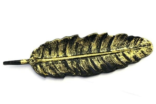 Home Fragrances ~Golden Metal Narrow Leaf Incense Smudge Burner, Home Decor, ETC. 10"L 3"W