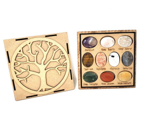 Wicca & Paganism~Tree of Life Worry Gemstone Oval Stones 10 Pc Set w/Box, New Item