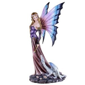 Fairy Collection~Large Scale Purple Fairy With White Dragon Figurine Statue 20" High Resin New!