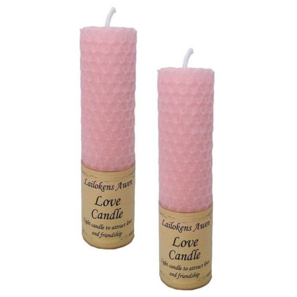 Magic Candle~2 pack Lailokens Awen LOVE & FRIENDSHIP Pink Handmade Beeswax 4" Spell Candles