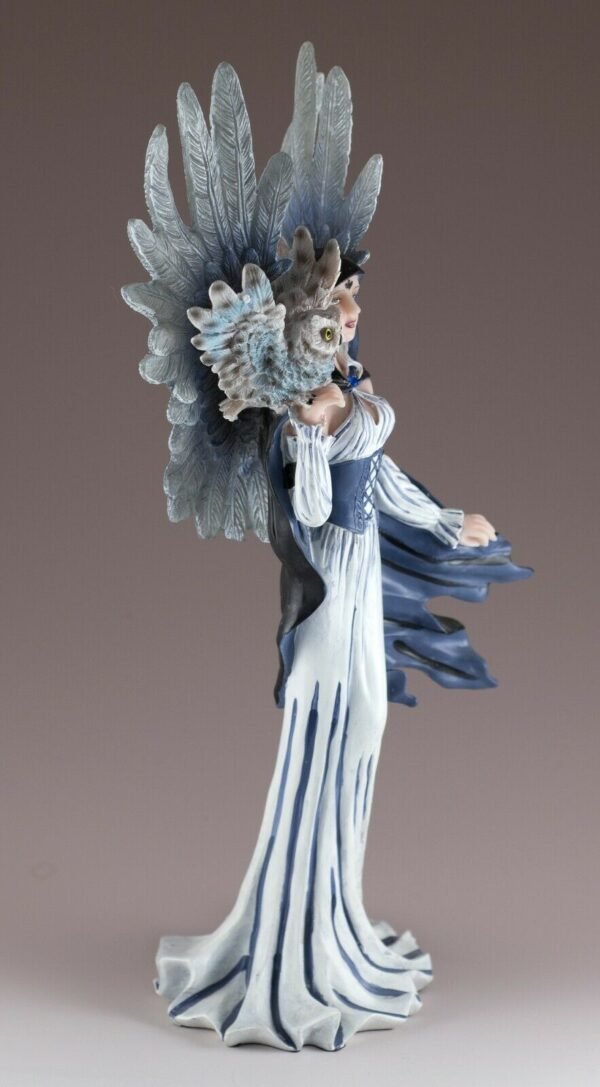 Fairy Collection~Blue Fairy With Feather Wings With Owl Figurine Statue 11.25" High New