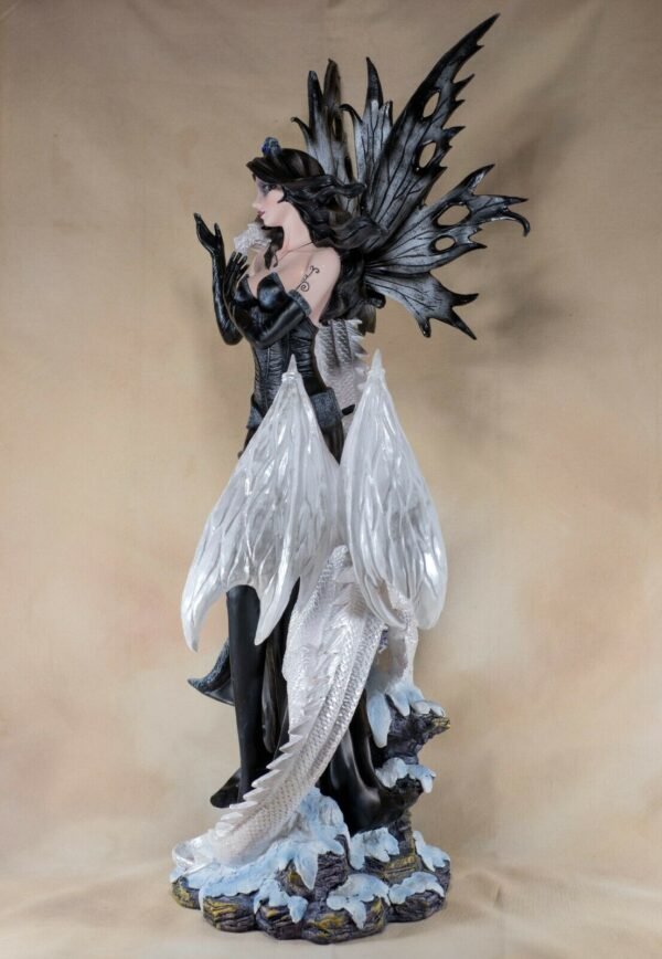 Fairy Collection~Large Scale Black Fairy With White Dragon Figurine Statue 26" High Resin New!