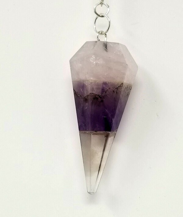 Magicun Stone~Amethyst Crystal Rose Bonded Pendulum w/ chain, Faceted (Natural Crystal Stone)