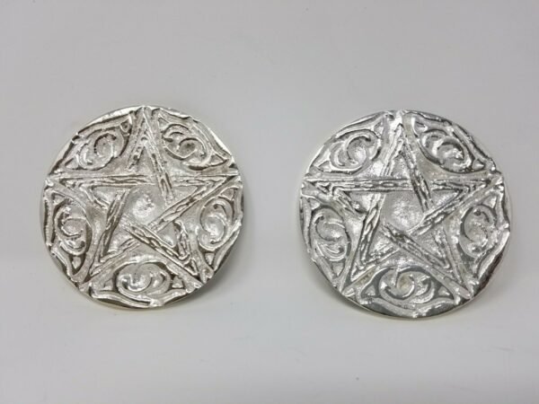Wicca & Paganism~Woodland Pentagram Altar Tile Silver Plated over Solid Brass 3" Round 2 Pc