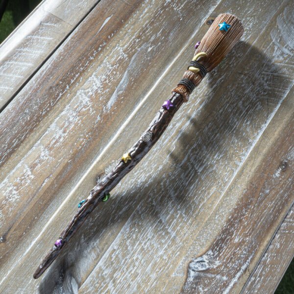 Witchcraft~Witch Broom 14" Resin Magic Wand Hand Paint Witch Wizard Sorcery Sceptre