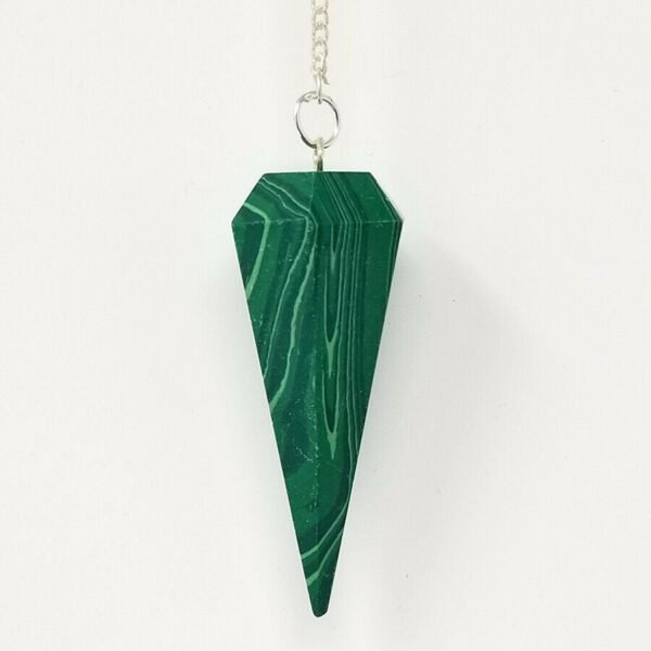 Magicun Stone~Malachite Pendulum with Chain, Faceted (Natural Crystal Stone)