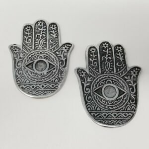 Home Fragrances ~Hamsa Hands Metal Burner Sage Smudge Cone Burner 4.25 inches, 2 pieces