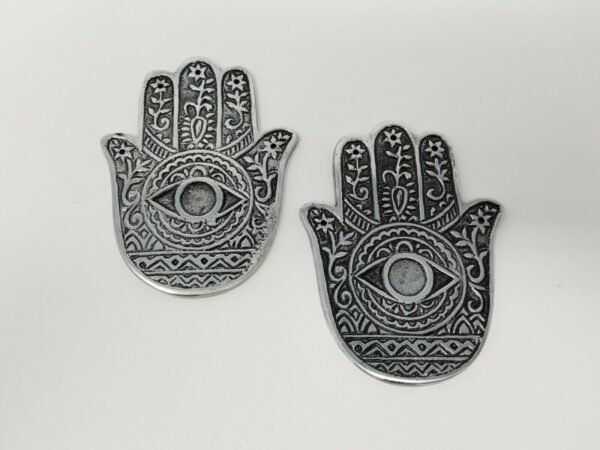 Home Fragrances ~Hamsa Hands Metal Burner Sage Smudge Cone Burner 4.25 inches, 2 pieces