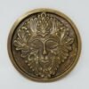 Wicca & Paganism~Solid Brass GREEN MAN Altar Tile Wicca Honey Gold Finish 3.5" Round