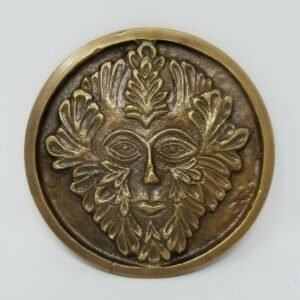 Wicca & Paganism~Solid Brass GREEN MAN Altar Tile Wicca Honey Gold Finish 3.5" Round