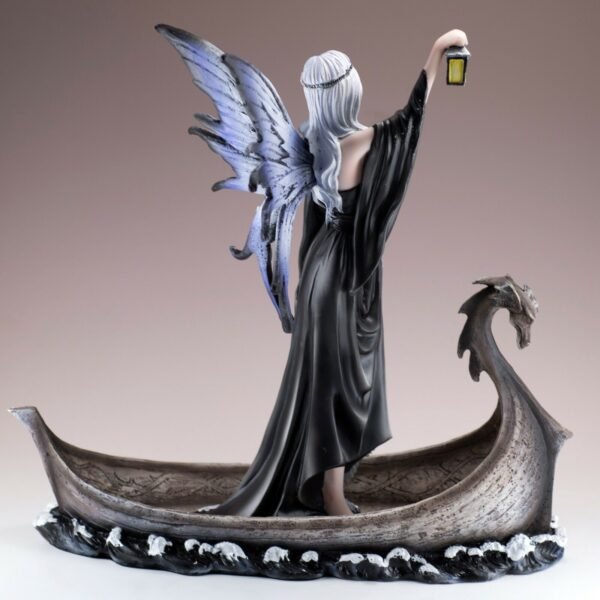 Fairy Collection~Gothic Black Fairy With Dragon In Boat Holding Lantern Figurine 10.75"H Statue