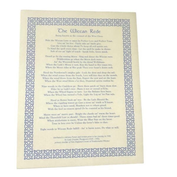 Witchcraft~Wiccan Rede Poem Parchment Page Poster Book Of Shadows 8 1/2" X 11"