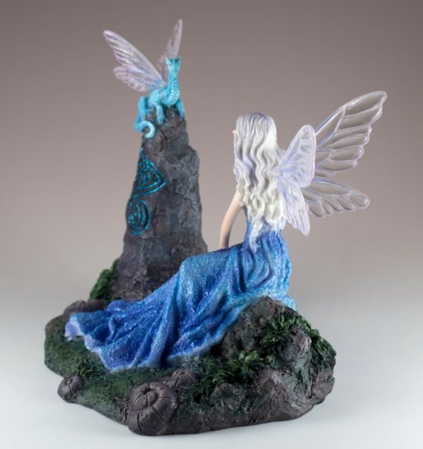 Fairy Collection~Blue Fairy With Dragon Sitting On Rock Figurine Statue 6.25" High New In Box