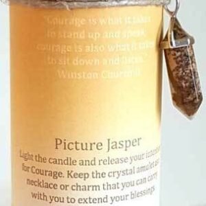 Magic Candle~Courage 6-1/4" Handmade Ritual Pillar Candle with Picture Jasper Crystal Point