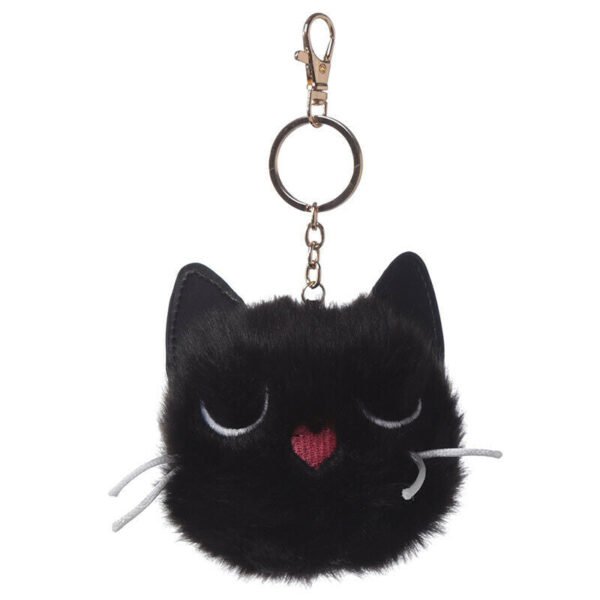 Home Decor~Fun Collectable Pom Pom Keyring Black Cat Bag Charm Keychain Split Ring Gift