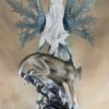 Fairy Collection~Large Scale Blue Winter Fairy With Wolf Figurine 25" High Resin Statue New!