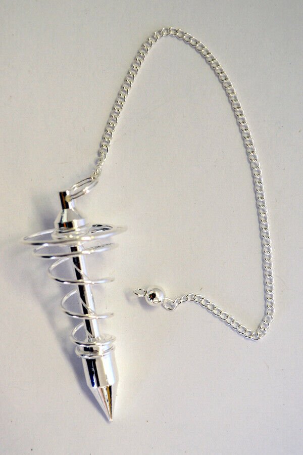 Magicun Stone~Spiral Silver Finish Pendulum 2.5"L with Chain