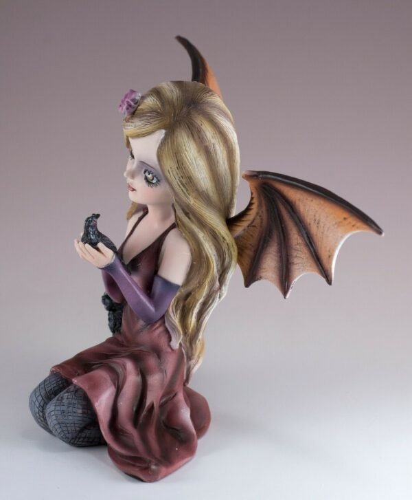 Fairy Collection~Little Vampiress With Black Cat and Crow Vampire Fairy Figurine 7.5" Wide New