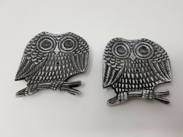 Wicca & Paganism~Perched Owl 4" Silver-Tone Metal Stick Incense Cone Burner 3-Legged Stand 2 pcs