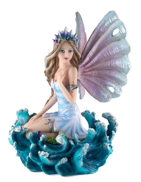 Fairy Collection~Blue Water Fairy On Waves Figurine Statue 9.5" High Resin New In Box!