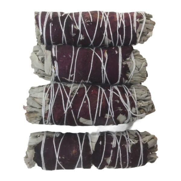 Witchcraft~White Sage & Red Rose Smudge Incense Wand 4" Cleansing Negativity Removal Stick