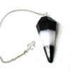 Magicun Stone~Turmuline & White Agate Pendulum w/ Chain, Faceted (Natural Crystal Stone)