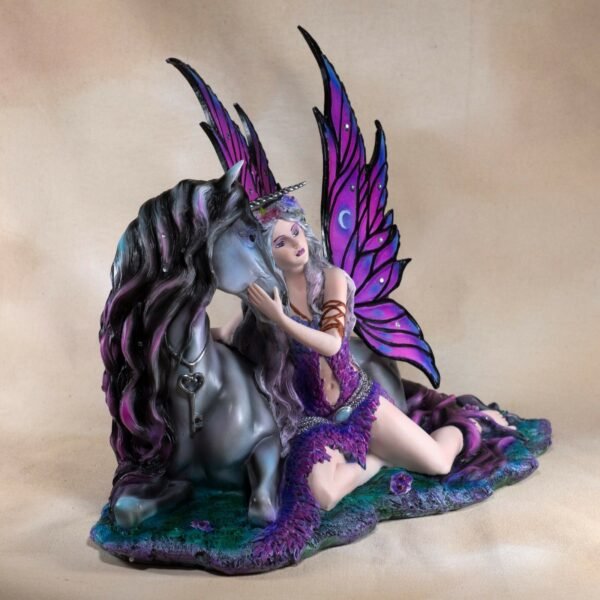Fairy Collection~Purple Fairy With Gray Unicorn Fantasy Figurine Statue 15" Long Resin New