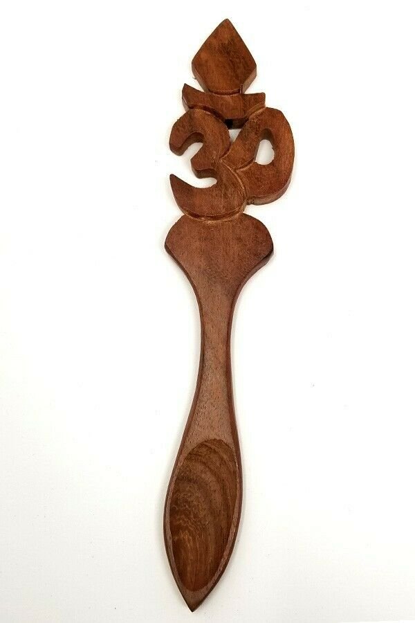 Wicca & Paganism~Om Sheesham Wood Carved Spoon 6-1/2" Ritual Magick Spells Wicca Pagan