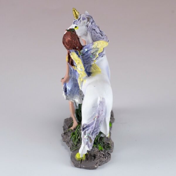 Fairy Collection~Mini Purple Fairy Walking With Unicorn Figurine 2.75" High Resin New!