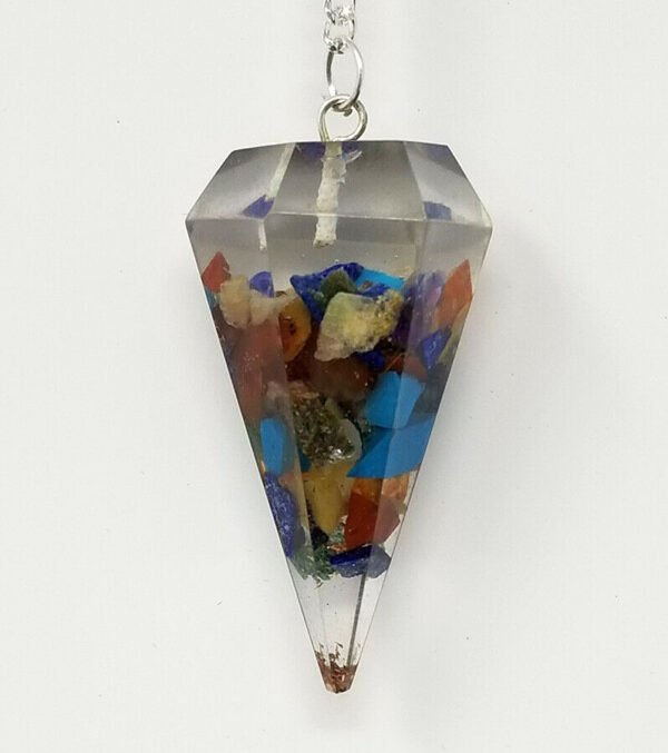 Magicun Stone~Seven Chakra Orgone Pendulum with Chain, Faceted (Natural Crystal Stone)