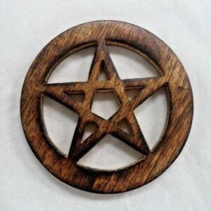 Wicca & Paganism~4" Pentagram Altar Tile, Wooden Carved and Stained (Wicca Pagan Pentacle)
