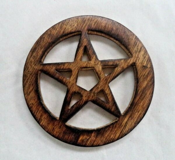 Wicca & Paganism~4" Pentagram Altar Tile, Wooden Carved and Stained (Wicca Pagan Pentacle)