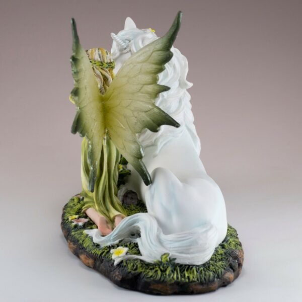 Fairy Collection~Green Fairy With Unicorn Laying In Grass Figurine Statue 7" Long Resin New!