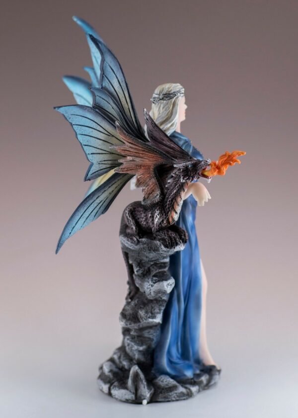 Fairy Collection~Blue Cape Fairy With Fire Breathing Dragon Figurine Statue 11.5" High New In Box