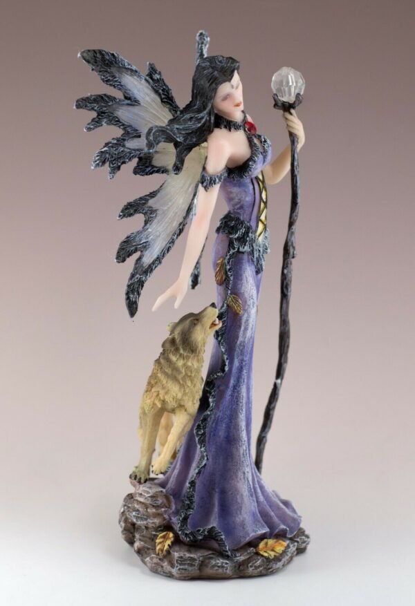 Fairy Collection~Purple Fairy With Wolf and Orb on Stick Figurine Statue 9.5" High Resin New