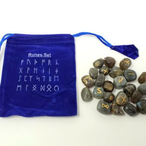 Runes & Stones~Natural Labradorite MoonStone Rune Set Healing 25 pieces with Velvet Bag