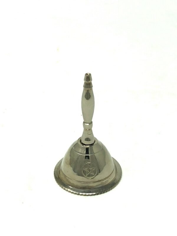Witchcraft~Silver Tone Small Brass Altar Bell Pentacle Pentagram 3" Wicca New!!