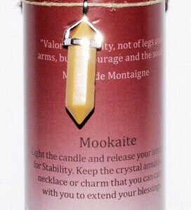 Magic Candle~Stability 6-1/2" x 2" Pillar Candle with Mookaite Stone Crystal Point Pendant