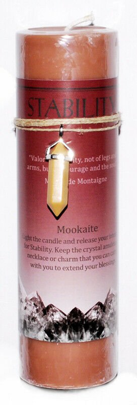 Magic Candle~Stability 6-1/2" x 2" Pillar Candle with Mookaite Stone Crystal Point Pendant