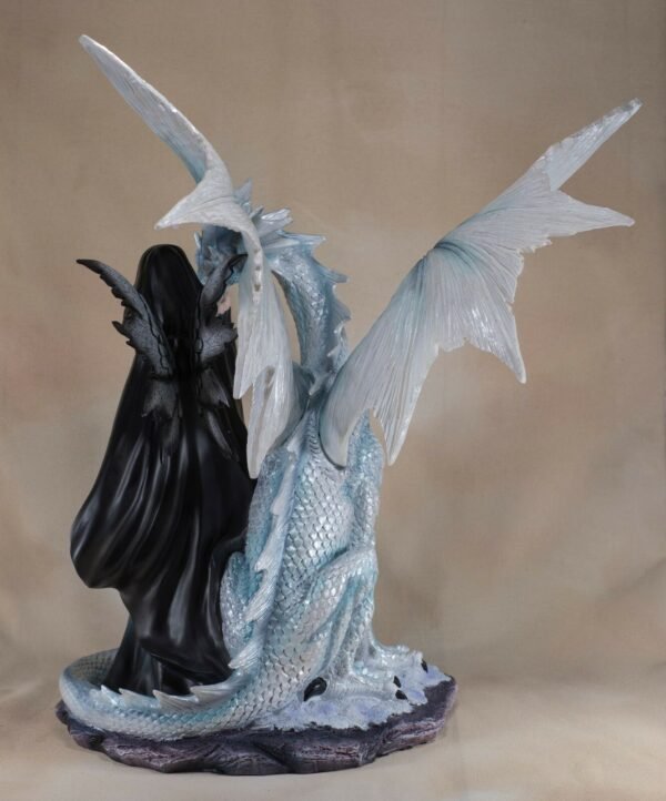 Fairy Collection~Large Dark Fairy With White Dragon Figurine Statue 17.75" High Resin New In Box!