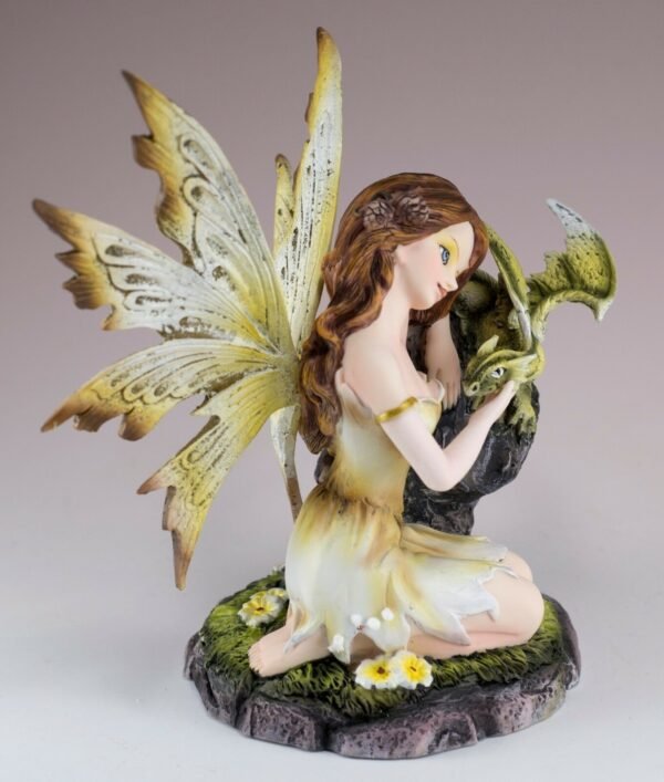 Fairy Collection~Yellow Fairy Figurine With Green Dragon 6" High Detailed Resin New In Box!