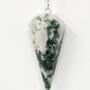 Magicun Stone~Tree Agate Pendulum with Chain, Faceted (Natural Crystal Stone)