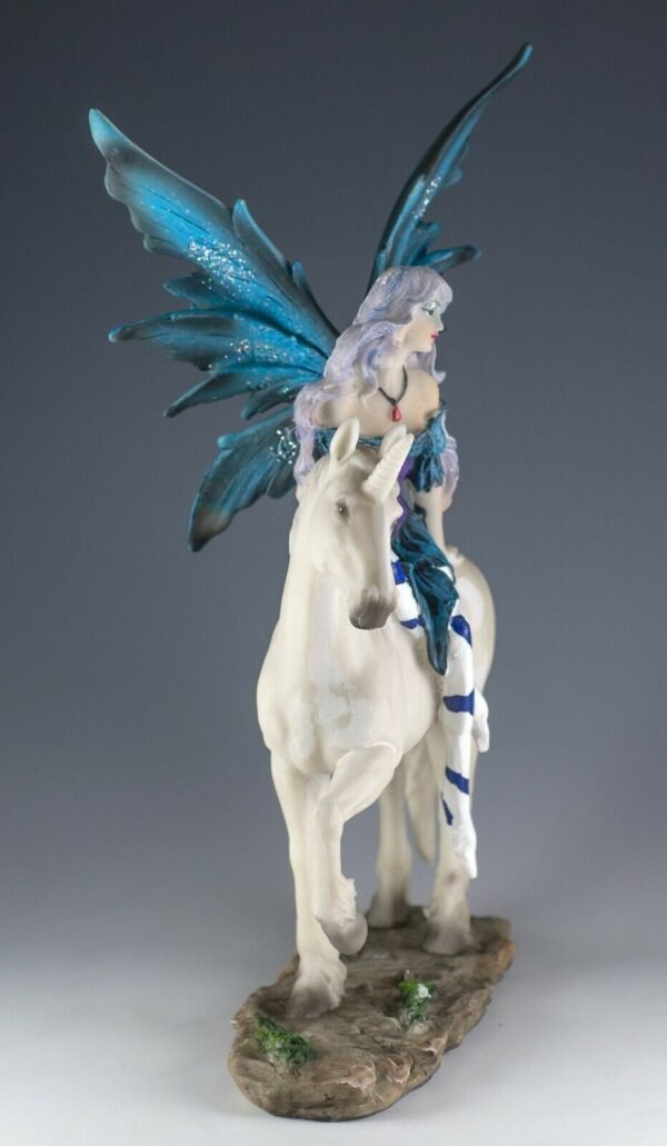 Fairy Collection~Blue Fairy On Unicorn Figurine Statue 11" High Resin New In Box