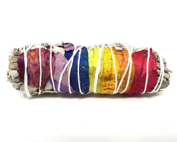 Palo Santo & Sage~7 Chakra Sage (White Sage with 7 Color Rose Petals) 3-4" Smudge Stick. (3 PACK)