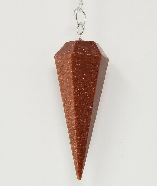 Magicun Stone~Red Gold Stone (Sun Sitara) Pendulum w/ chain, Faceted (Natural Crystal Stone)