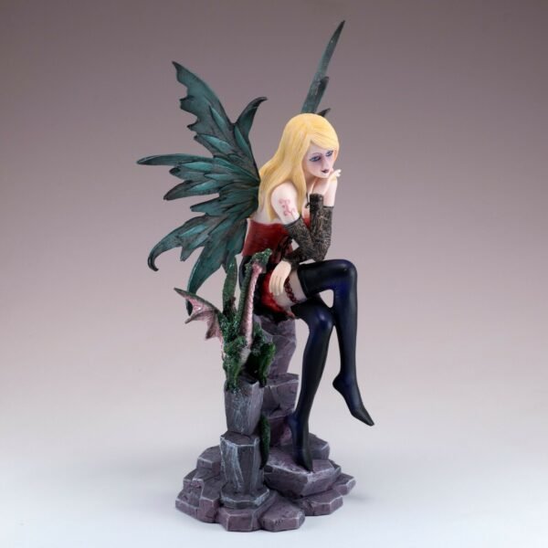 Fairy Collection~Fairy In Red With Dragon Sitting On Pillar Figurine Statue 8.25" High New