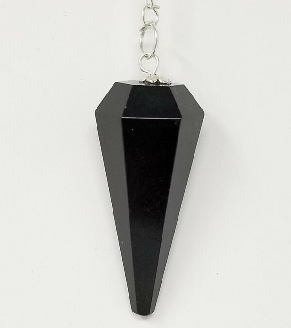 Magicun Stone~Black Tourmaline Pendulum with Chain, Faceted (Natural Crystal Stone)